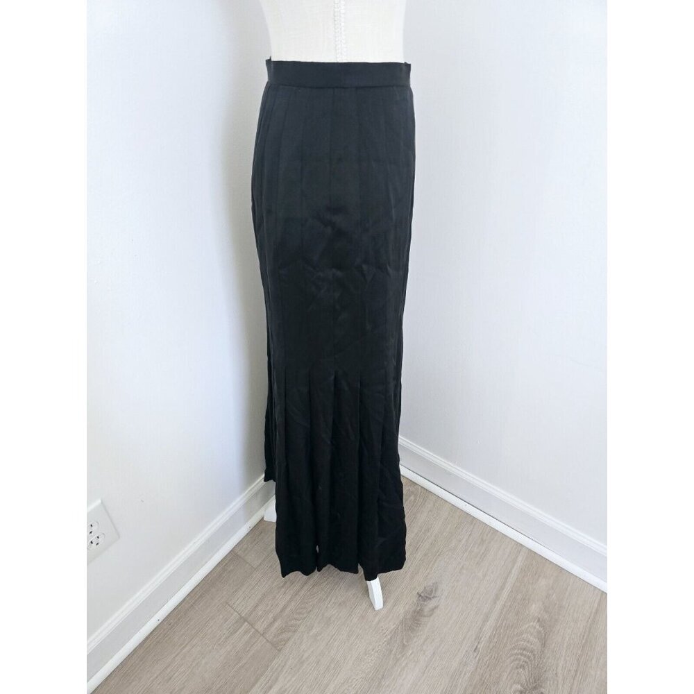 Chanel Vintage Silk Satin Black Pleated High Rise Waisted France Maxi Skirt 40 M - Picture 5 of 10